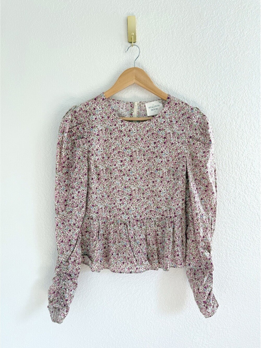 Hyacinth House Floral Peplum Blouse Cottagecore Romantic Puff Sleeve Cotton XS